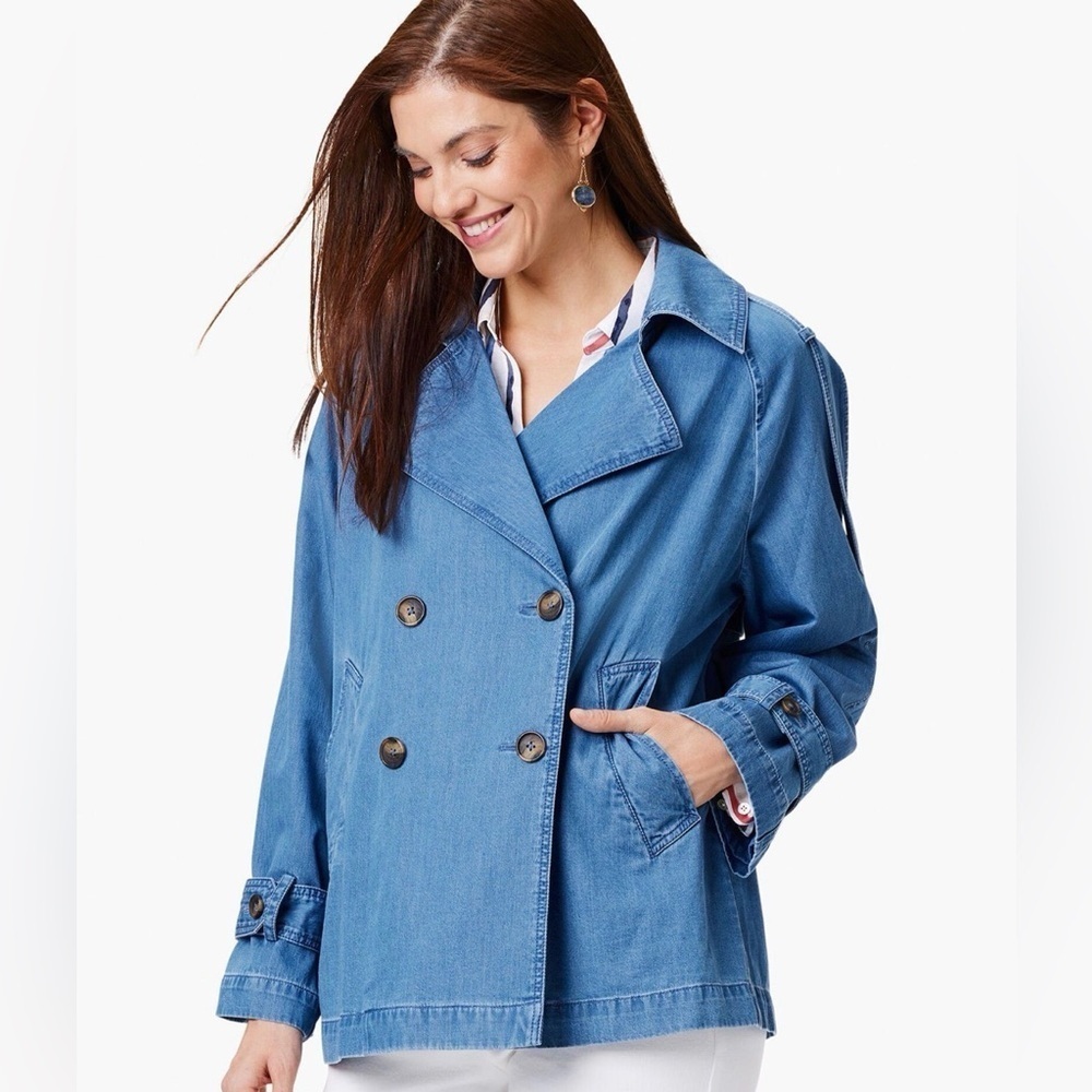 Nic + Zoe Denim Femme Trench Coat Color Mid Wash Size Large